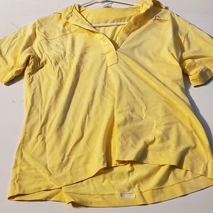 yellow short sleeved Leon Levin medium polo shirt.